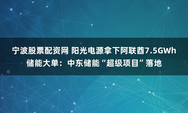 宁波股票配资网 阳光电源拿下阿联酋7.5GWh储能大单：中东储能“超级项目”落地